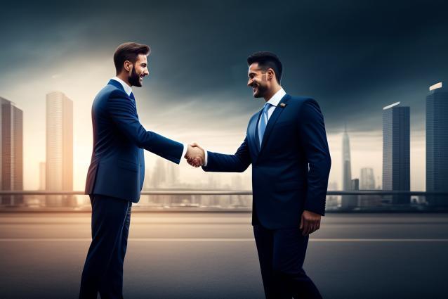 Deux hommes en costume ce serran la main.